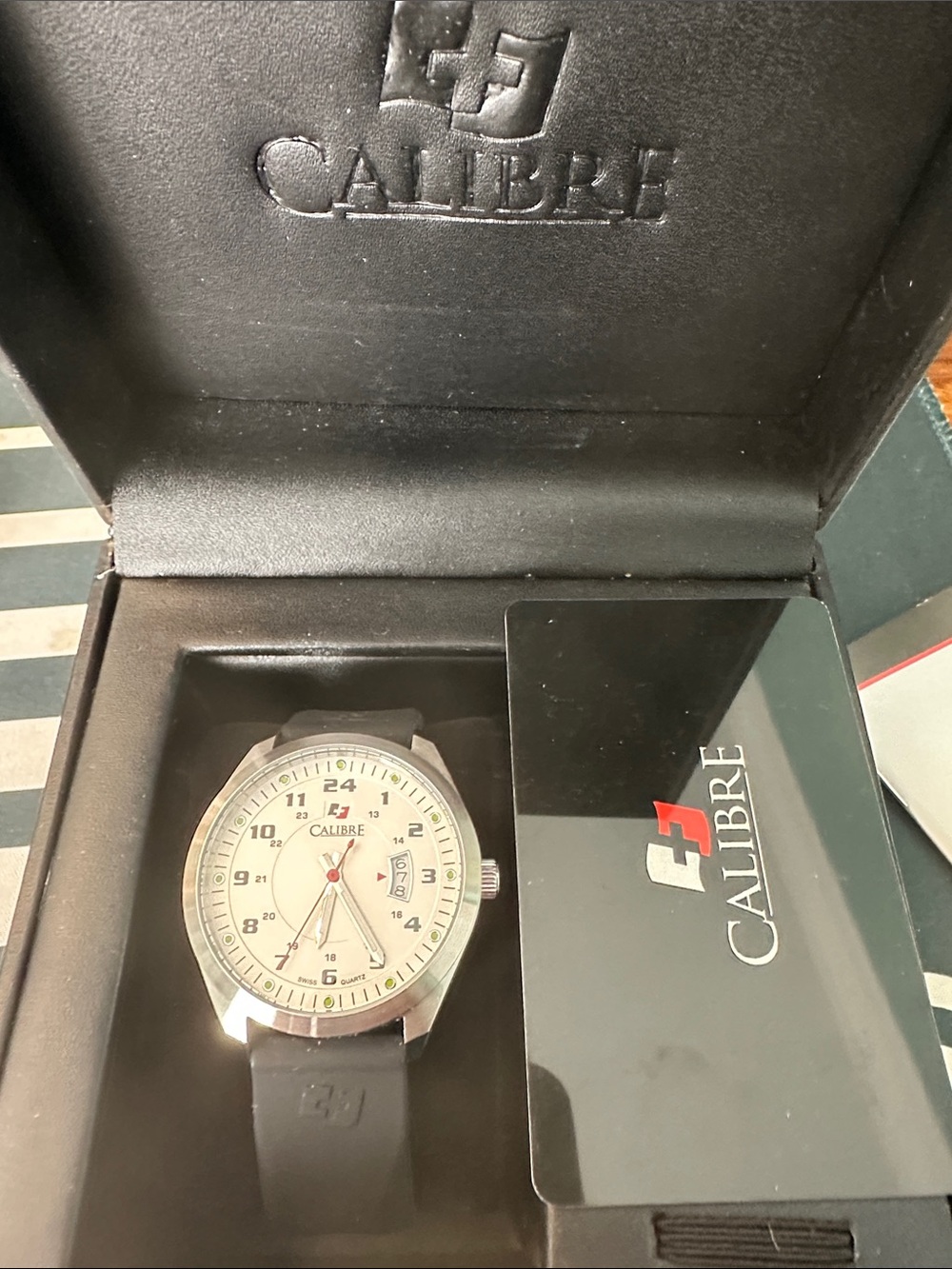 Calibre Men's Black Strap Watch with Cream Dial